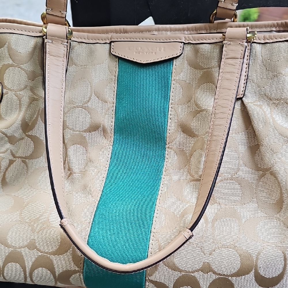 Coach Classic Monogram with Teal Glitter Heritage Stripe Like Brand Spanking New - Picture 2 of 11